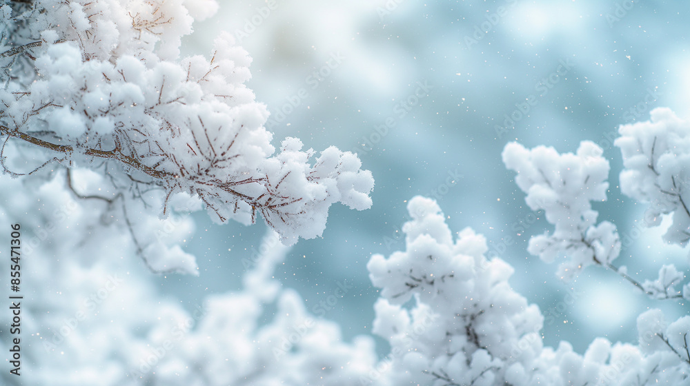 Aufkleber snow falling on pine tree branches covered with fresh snow