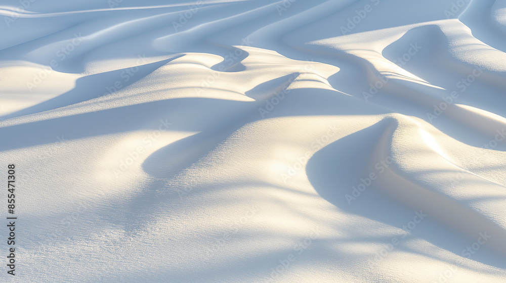 Poster Sunlight creating shadows on untouched smooth snow covered landscape
