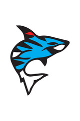 The fierce shark in bright blue is suitable for posters