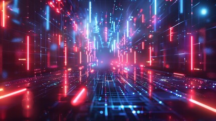 A futuristic, neon-lit tunnel with red and blue lights