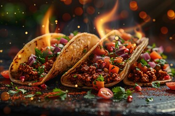Flaming Beef Tacos with Fresh Salsa