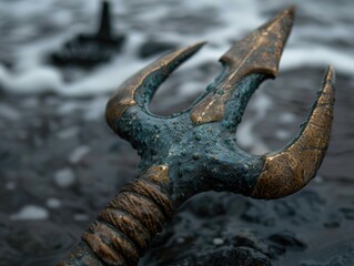 Rusted metal anchor in the ocean