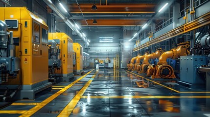 Fototapeta premium A large industrial building with yellow and orange machinery