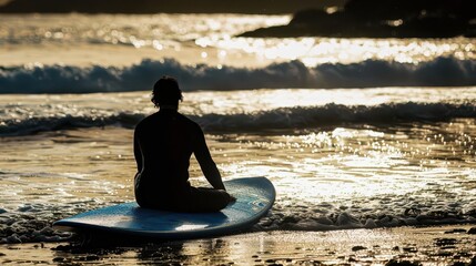 surfer with blue board gazing at sea and waves from shore silhouette photograph