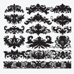 A set of black ornamental borders silhouette art. Generative AI