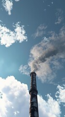 Industrial smokestack emitting smoke into cloudy sky