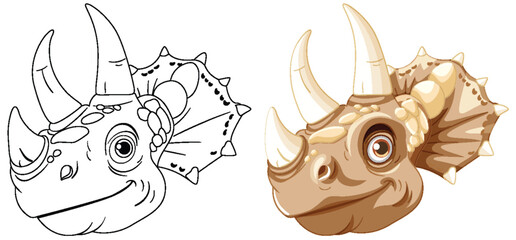 Color and outline of a triceratops head © blueringmedia