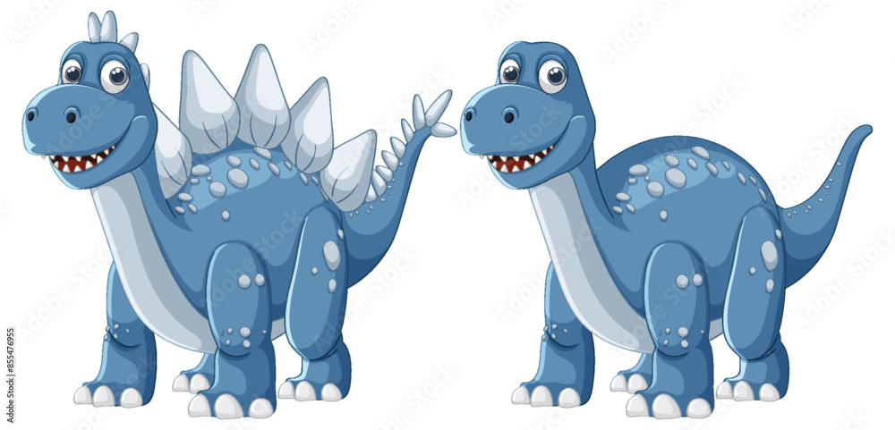 Wall mural Two smiling blue dinosaurs with white spots