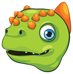 Adorable green dinosaur with orange spikes