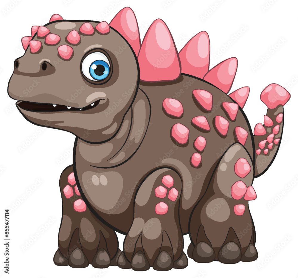 Wall mural Adorable dinosaur with pink spikes and big eyes