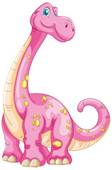 Smiling pink dinosaur with yellow spots