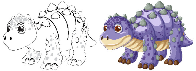 Adorable purple dinosaur with spikes and big eyes