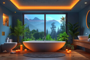 Gray and Wooden Bathroom with Tub