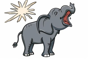Obraz premium Cartoon cute doodles of a furious elephant trumpeting loudly with raised trunk, Generative AI