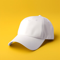 Fototapeta premium White Baseball Cap Mockup on a yellow background. 3d Rendering
