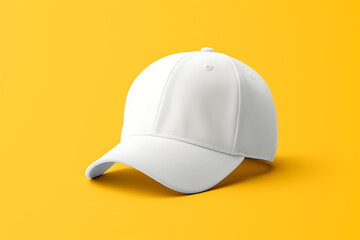 Fototapeta premium White Baseball Cap Mockup on a yellow background. 3d Rendering