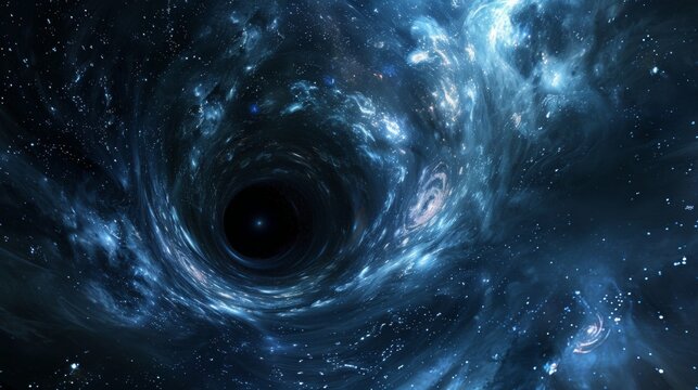 Black hole in space, event horizon, abstract space wallpaper, universe filled with stars.