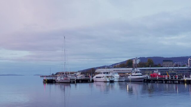 A private yacht leaves Hobart Harbour, Tasmania Australia