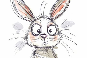 Fototapeta premium Cartoon cute doodles of a nervous rabbit with wide eyes and twitching nose, Generative AI