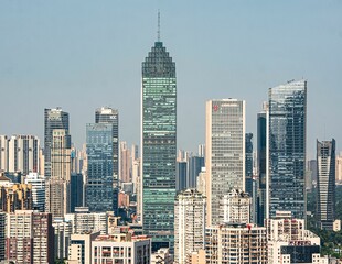 Obraz premium View of the magnificent modern financial district skyscrapers on the Wuhan skyline