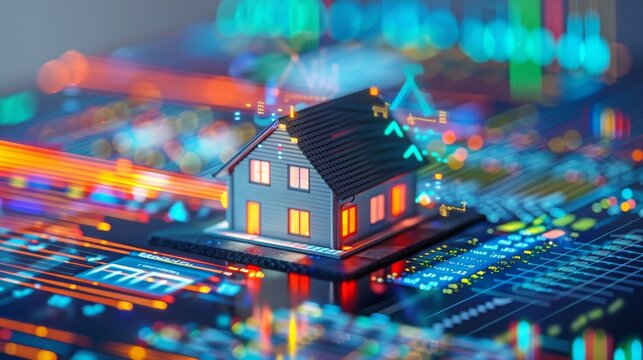 Virtual property investments covering energy efficiency ratings and costs, displayed on screens, tablets and charts