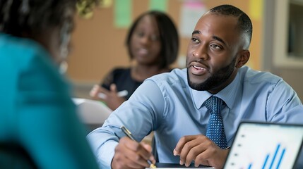 A financial advisor holding a financial literacy class for community members, teaching budgeting techniques, saving strategies, and the benefits of long-term financial planning