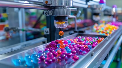 Brightly colored plastic toys being assembled and packaged by automated machines.