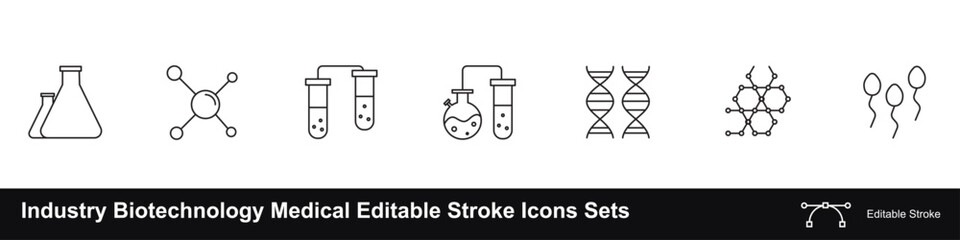 Industry Biotechnology Medical Editable Stroke Icons Sets