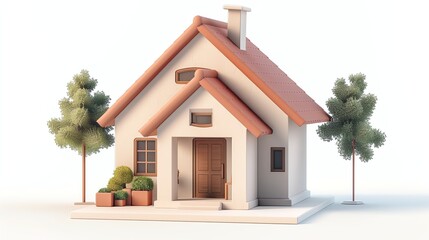 3d cute house, super minimalist style, white background