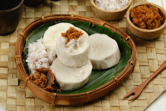 seupan talas or talas kukus is steamed taro ,traditional snack from west java,indonesia.	