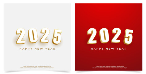 2025 Happy new year. gold line number on set background