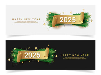 Happy new year 2025. happy new year 2025 with christmas decoration on set background