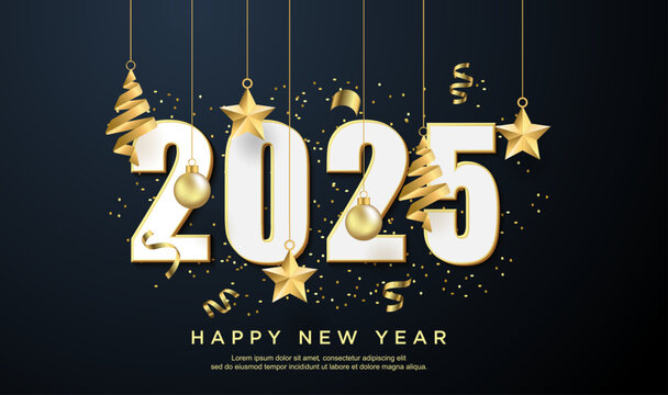 Luxury happy new year 2025 with black background. happy new year 2025.