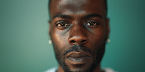 Serious man portrait on green background, a natural portrait of a man expressing serious