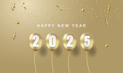 Happy new year 2025. with realistic balloon on luxury background.