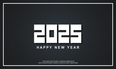 2025 Happy new year. with gold line on black background