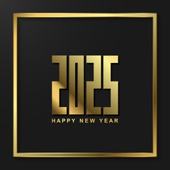 2025 Happy new year. with gold line on square background