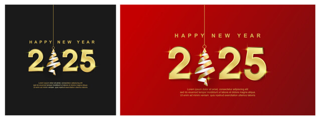 Luxury happy new year 2025. on set square background