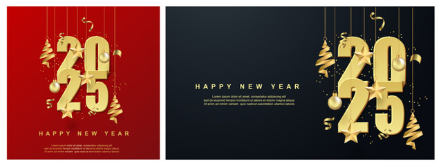 Luxury happy new year 2025. on set square background