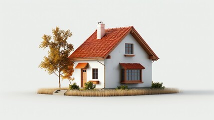 3d cute house, super minimalist style, white background