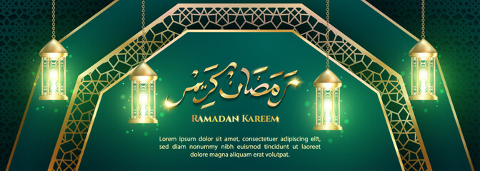 Ramadan Kareem design concept with green luxury color. ramadan kareem design with podium sale. vector illustration