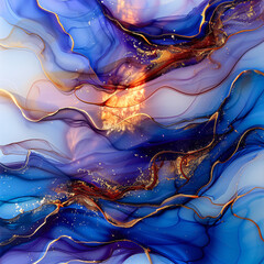 Fototapeta premium Blue glitter alcohol ink