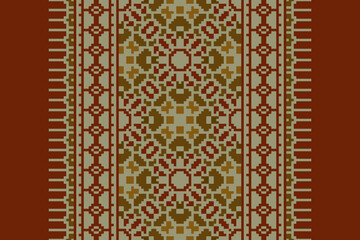 Pixel Seamless Russian folk patterns, cross-stitched embroidery imitation. Patterns consist of ancient Slavic amulets.