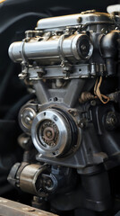 Fototapeta premium a close up of a motorcycle engine with a lot of wires