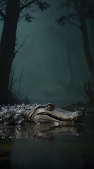 crocodile in the water with its mouth open and eyes closed