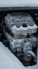 a engine in the snow that is covered in snow