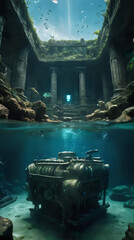 a sunken underwater tank in the middle of the ocean