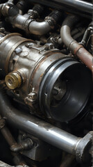 a close up of a car engine with a hose