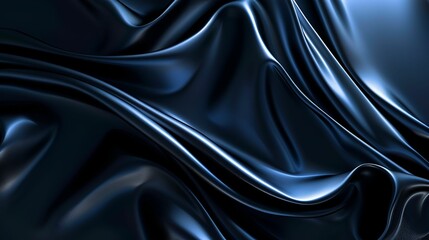 A detailed close-up of dark, glossy fabric with elegant, flowing folds, showcasing its smooth and luxurious texture.