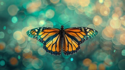 Fototapeta premium AI generated illustration of a vibrant monarch butterfly with an abstract bokeh background
